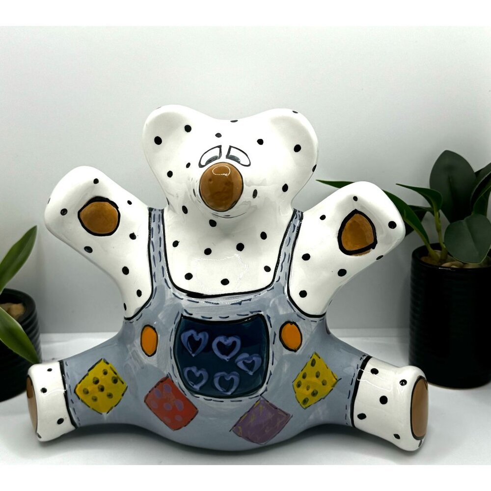 Vintage Hand Painted Ceramic Bear Piggy Bank By Ganz